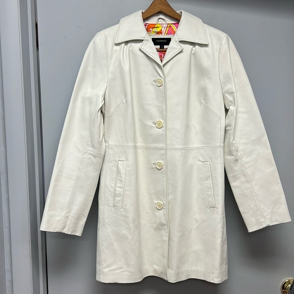 Colebrook Women’s White Leather Jacket Size Medium